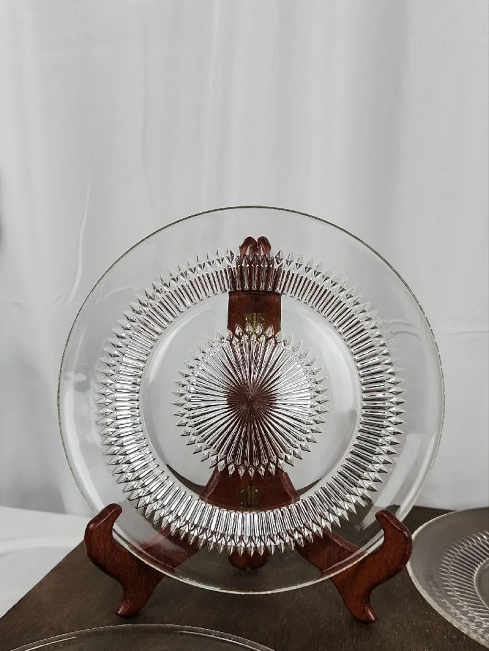 Vintage Pressed Glass Serving Plates Set of 4 Starburst Cut Rear Impressions
